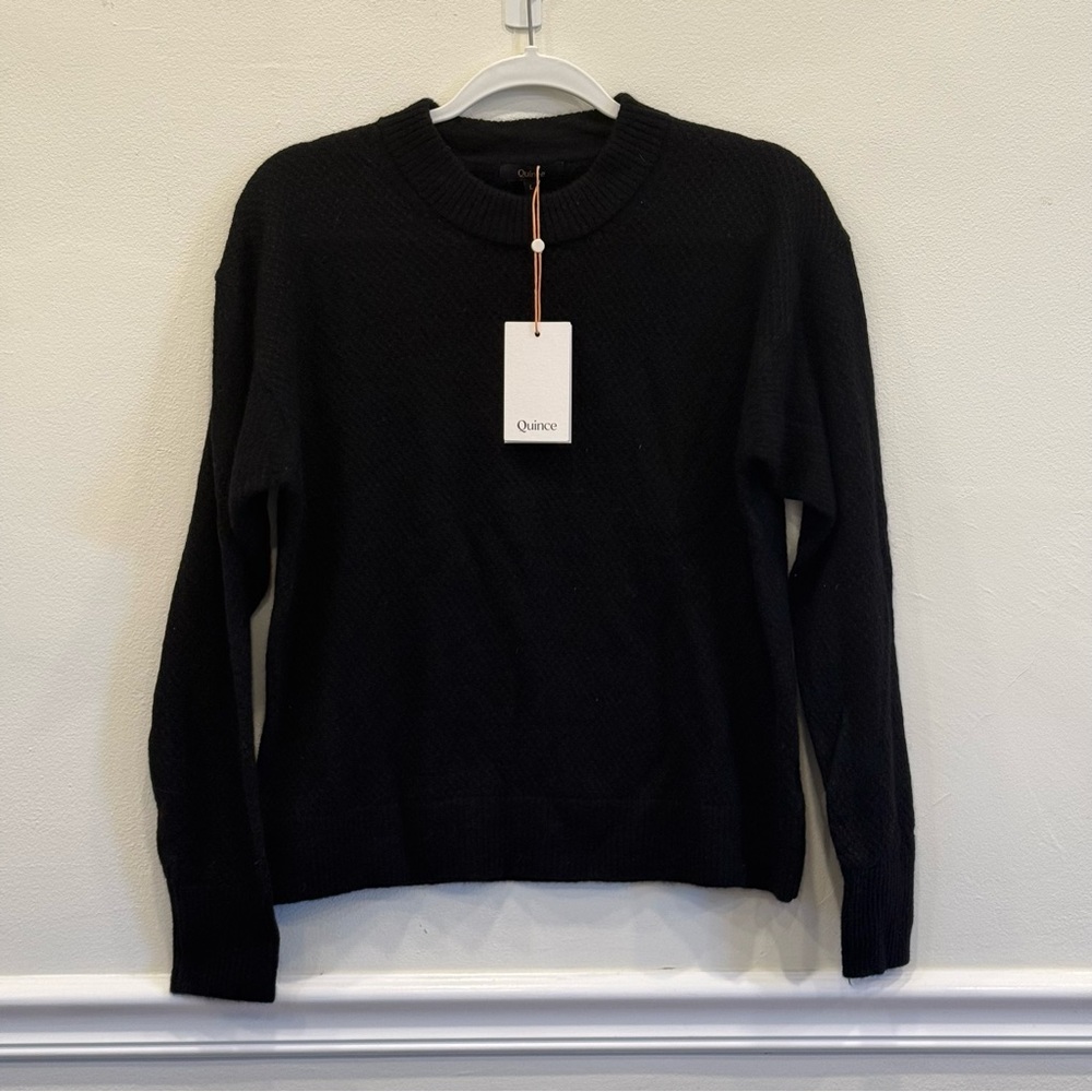 NWT Quince Classic Black Crew Neck Sweater Alpaca Wool Blend Size L